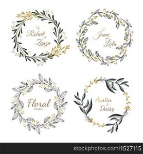 Hand drawn floral wreath collection for wedding, marry card.