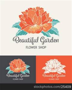 Hand drawn flower and garden template. Floral label, symbol, badge. Elegant logo design. Vector illustration.