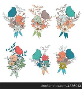 Hand drawn flower bouquets, for wedding invitations and birthday cards, vector illustration