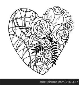 Hand drawn flower heart. Vector sketch illustration.. Hand drawn flower heart.