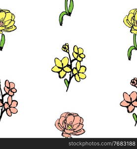 Hand drawn flower seamless pattern background. Vector Illustration EPS10. Hand drawn flower seamless pattern background. Vector Illustration