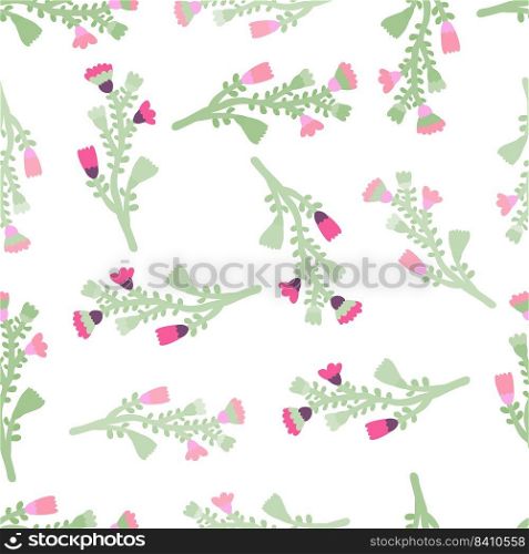 Hand drawn flower seamless pattern. Naive art. Cute floral wallpaper. Abstract plants endless backdrop. Design for fabric, textile print, wrapping paper, cover. Vector illustration. Hand drawn flower seamless pattern. Naive art. Cute floral wallpaper. Abstract plants endless backdrop.