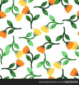 Hand drawn flower seamless pattern. Naive art style. Cute botanical plants endless backdrop. Decorative floral wallpaper. Design for fabric, textile print, wrapping paper, cover. Vector illustration. Hand drawn flower seamless pattern. Naive art style. Cute botanical plants endless backdrop. Decorative floral wallpaper.