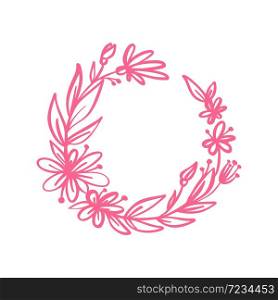 Hand drawn flower wreath. Vector floral design spring frame element for invitations, greeting cards, scrapbooking, posters with place for text. Vintage decor.. Hand drawn flower wreath. Vector floral design spring frame element for invitations, greeting cards, scrapbooking, posters with place for text. Vintage decor