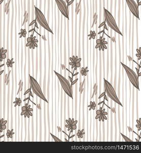 Hand drawn flowers bouquet seamless pattern on stripes background. Floral endless wallpaper in vintage style. Decorative backdrop for fabric design, textile print, wrapping paper, Vector illustration. Hand drawn flowers bouquet seamless pattern on stripes background. Floral endless wallpaper