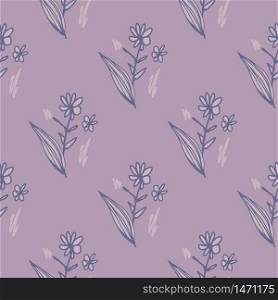 Hand drawn flowers bouquet seamless pattern on violete background. Floral endless wallpaper in vintage style. Decorative backdrop for fabric design, textile print, wrapping paper, Vector illustration. Hand drawn flowers bouquet seamless pattern on violete background. Floral endless wallpaper in vintage style.