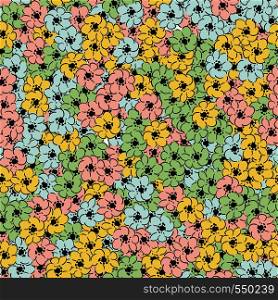 Hand drawn flowers colorful multicolor wallpaper seamless pattern. Beautiful modern floral background