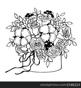 Hand drawn flowers in box.Vector sketch illustration.