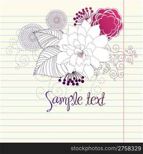 Hand-Drawn Flowers. Sketchy Notebook Doodles Design Element on Graph Paper