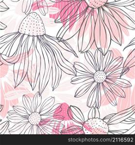 Hand drawn flowers. Vector seamless pattern