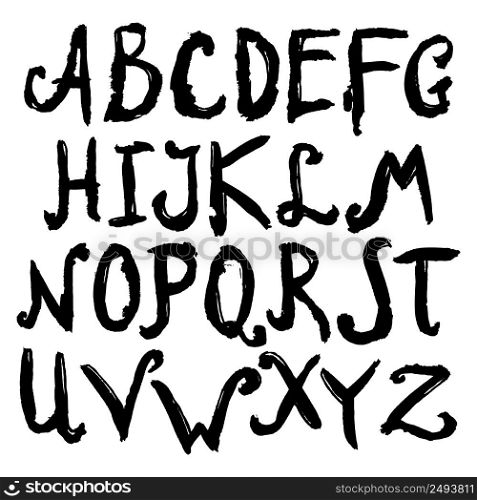 Hand drawn font black ink alphabet capital letters set isolated vector illustration. Hand Drawn Alphabet Black
