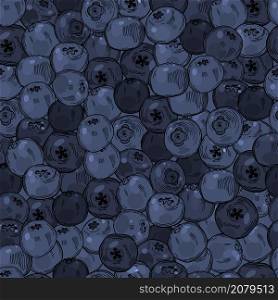 Hand drawn forest berry. Bilberry, huckleberry. Vector seamless pattern.