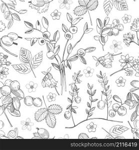 Hand drawn forest berry. Vector seamless pattern .