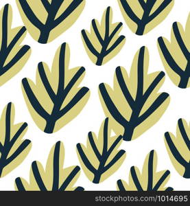 Hand drawn forest leaf seamless pattern on white background. Doodle leaves fabric textile design. Simple backdrop for book covers, design, graphic art, wrapping paper. Vector illustration. Hand drawn forest leaf seamless pattern on white background.