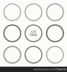 Hand drawn frame of geometric pattern. Trendy doodle style. Vector set of wreaths design elements. Beautiful simple illustration.. Hand drawn monochrome frame of geometric pattern. Trendy doodle style. Vector set of wreaths design elements. Beautiful simple illustration.