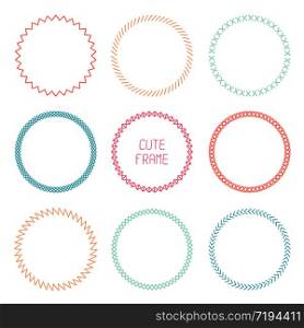 Hand drawn frame of geometric pattern. Trendy doodle style. Vector set of wreaths design elements. Beautiful simple illustration.. Hand drawn color frame of geometric pattern. Trendy doodle style. Vector set of wreaths design elements. Beautiful simple illustration.