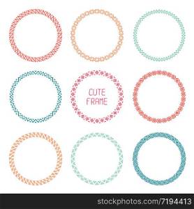 Hand drawn frame of geometric pattern. Trendy doodle style. Vector set of wreaths design elements. Beautiful simple illustration.. Hand drawn color frame of geometric pattern. Trendy doodle style. Vector set of wreaths design elements. Beautiful simple illustration.