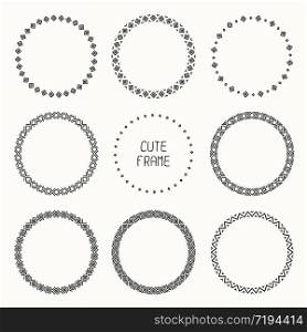 Hand drawn frame of geometric pattern. Trendy doodle style. Vector set of wreaths design elements. Beautiful simple illustration.. Hand drawn monochrome frame of geometric pattern. Trendy doodle style. Vector set of wreaths design elements. Beautiful simple illustration.