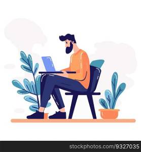 Hand Drawn Freelance man working in the office style illustration for business ideas isolated on background