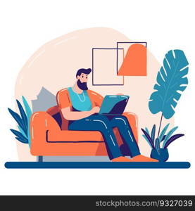 Hand Drawn Freelance man working in the office style illustration for business ideas isolated on background