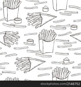 Hand drawn french fries. Vector seamless pattern.