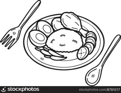 Hand Drawn fried chicken rice or Thai food illustration isolated on background