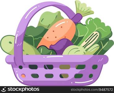 Hand Drawn fruit and vegetable basket in flat style isolated on background