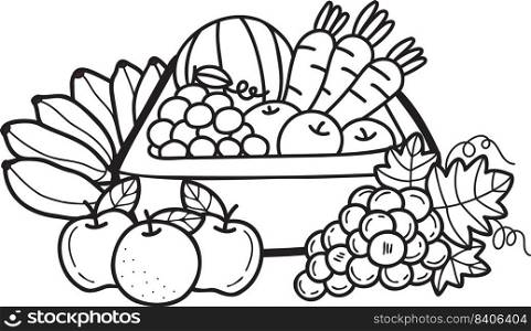 Hand Drawn fruit basket illustration in doodle style isolated on background