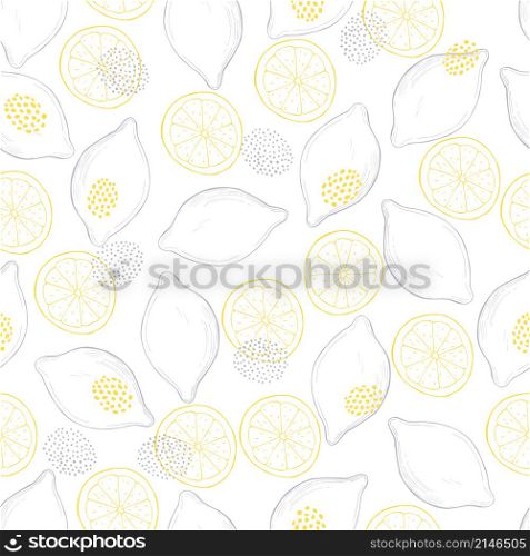 Hand drawn fruits. Lemons. Vector seamless pattern.. Hand drawn fruits. Lemons