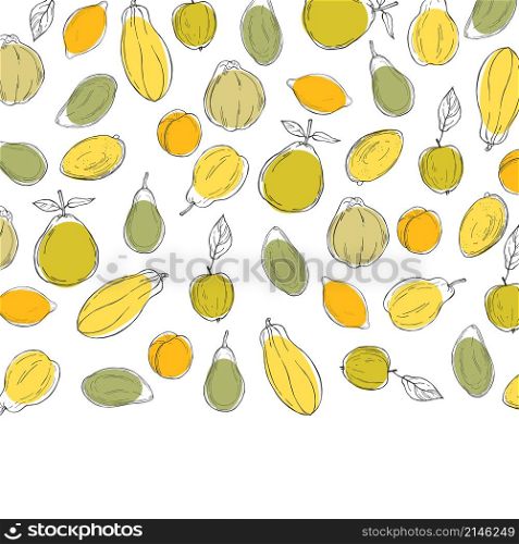 Hand drawn fruits on white background. Vector background.. Hand drawn fruits. Vector pattern.