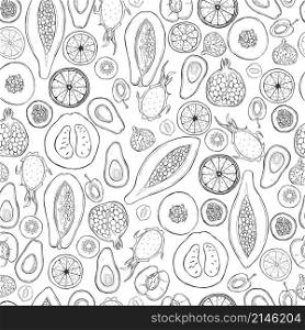 Hand drawn fruits on white background. Vector seamless pattern.