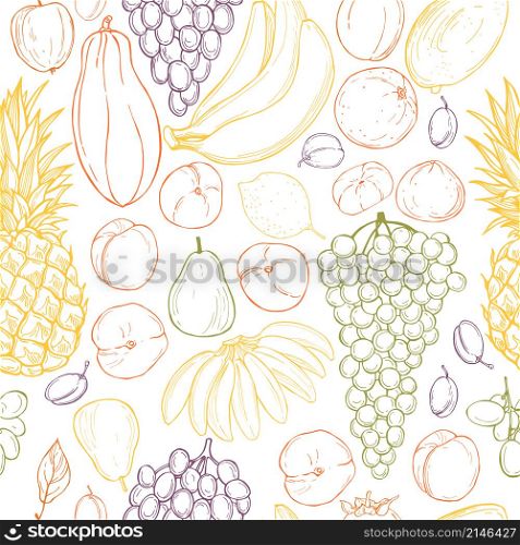 Hand drawn fruits on white background. Vector seamless pattern.. Hand drawn fruits. Vector pattern.