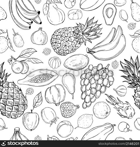 Hand drawn fruits on white background. Vector seamless pattern.. Hand drawn fruits. Vector sketch illustration.