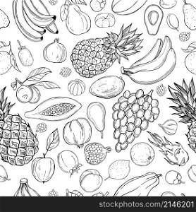 Hand drawn fruits on white background. Vector seamless pattern.. Hand drawn fruits. Vector sketch illustration.
