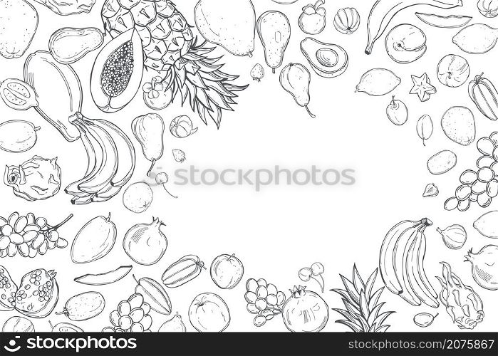 Hand drawn fruits. Vector background. Sketch illustration.. Graphic fruits. Vector background.