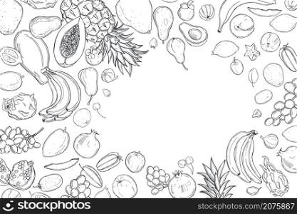 Hand drawn fruits. Vector background. Sketch illustration.. Graphic fruits. Vector background.