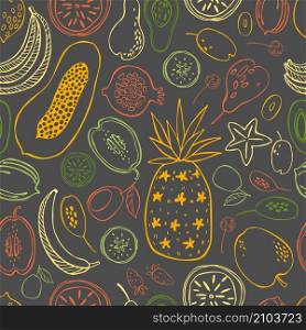 Hand drawn fruits. Vector seamless pattern.. Hand drawn fruits. Vector pattern.