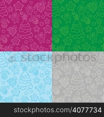 Hand drawn funny seamless christmas background in four variations