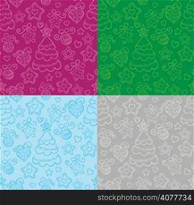 Hand drawn funny seamless christmas background in four variations