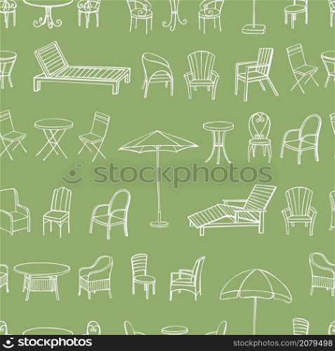 Hand drawn garden furniture. Vector seamless pattern