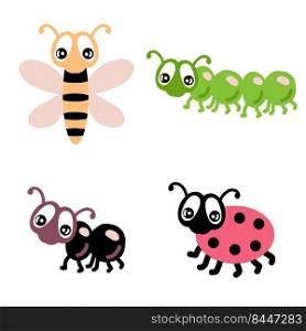 Hand drawn garden insects collection in cartoon style. Perfect for T-shirt, logo, stickers and stationery. Doodle isolated vector illustration for decor and design.