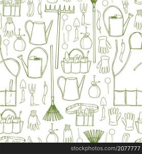Hand drawn garden tools. Vector seamless pattern.. Garden tools. Vector pattern.