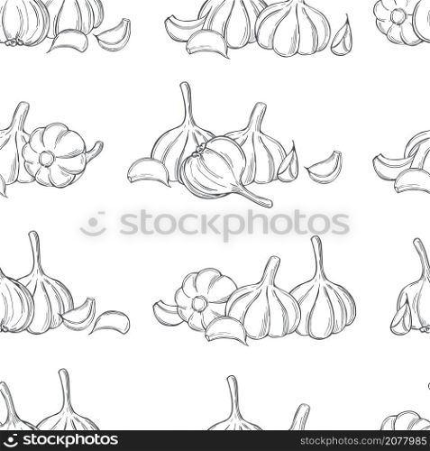 Hand drawn garlic on white background. Vector seamless pattern.. Sketch vegetables. Vector illustration
