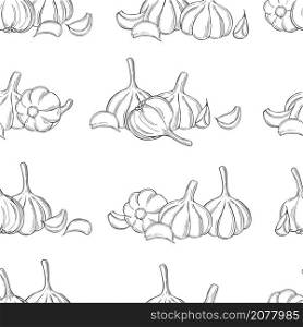 Hand drawn garlic on white background. Vector seamless pattern.. Sketch vegetables. Vector illustration