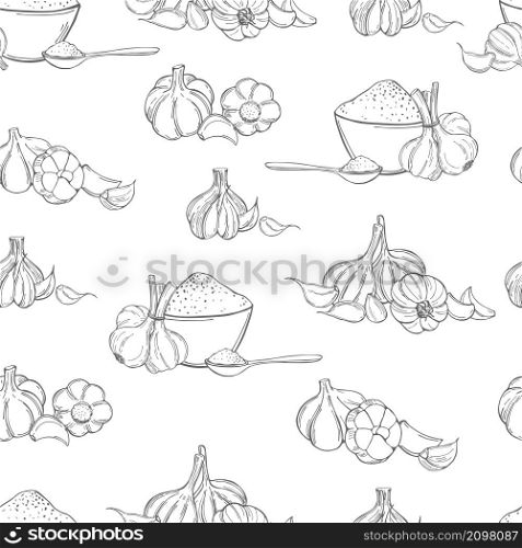 Hand drawn garlic set. Vector seamless pattern. Garlic set. Vector seamless pattern