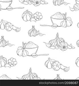 Hand drawn garlic set. Vector seamless pattern. Garlic set. Vector seamless pattern