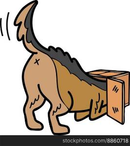 Hand Drawn German Shepherd Dog playing with box illustration in doodle style isolated on background
