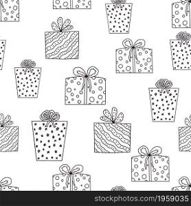 Hand drawn gift boxes pattern for celebration wrapping paper design. Hand drawn gift boxes pattern for celebration wrapping paper design.