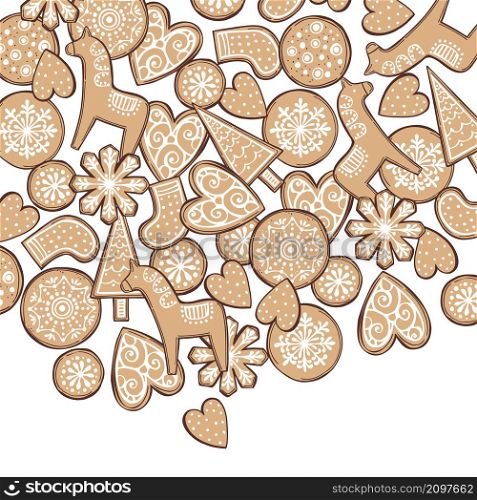 Hand-drawn ginger cookies. Vector baclground. Sketch illustration.. Ginger cookies. Vector baclground.