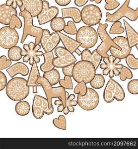 Hand-drawn ginger cookies. Vector baclground. Sketch illustration.. Ginger cookies. Vector baclground.